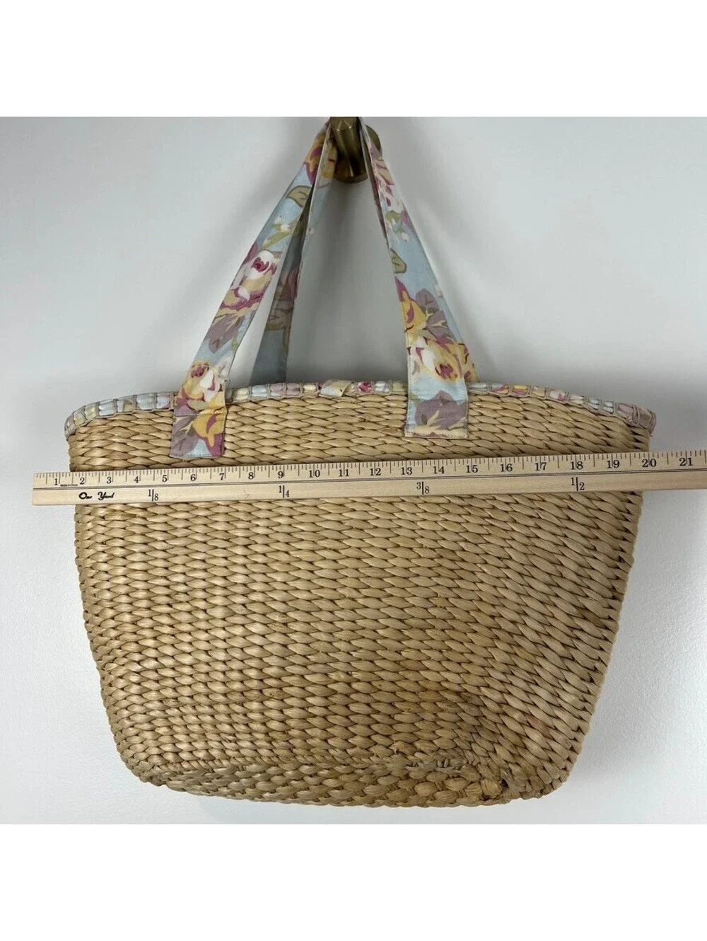 Laura Ashley Floral Lined Straw Tote Beach Bag Large Woven Shopper NWT